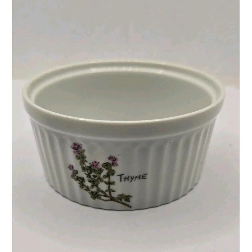 VTG Crown Empire Porcelain Ramekins Bowls Herbs Sage Thyme Parsley Fluted 1